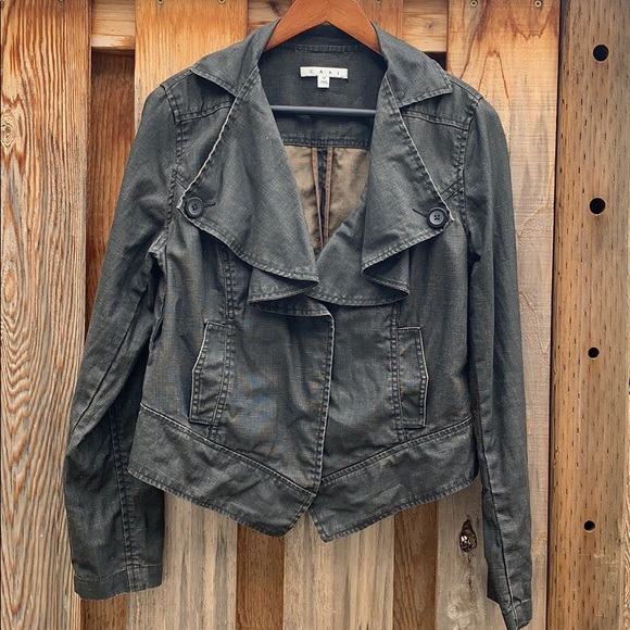 CABI waxed linen moto jacket style 901 medium - Picture 2 of 16